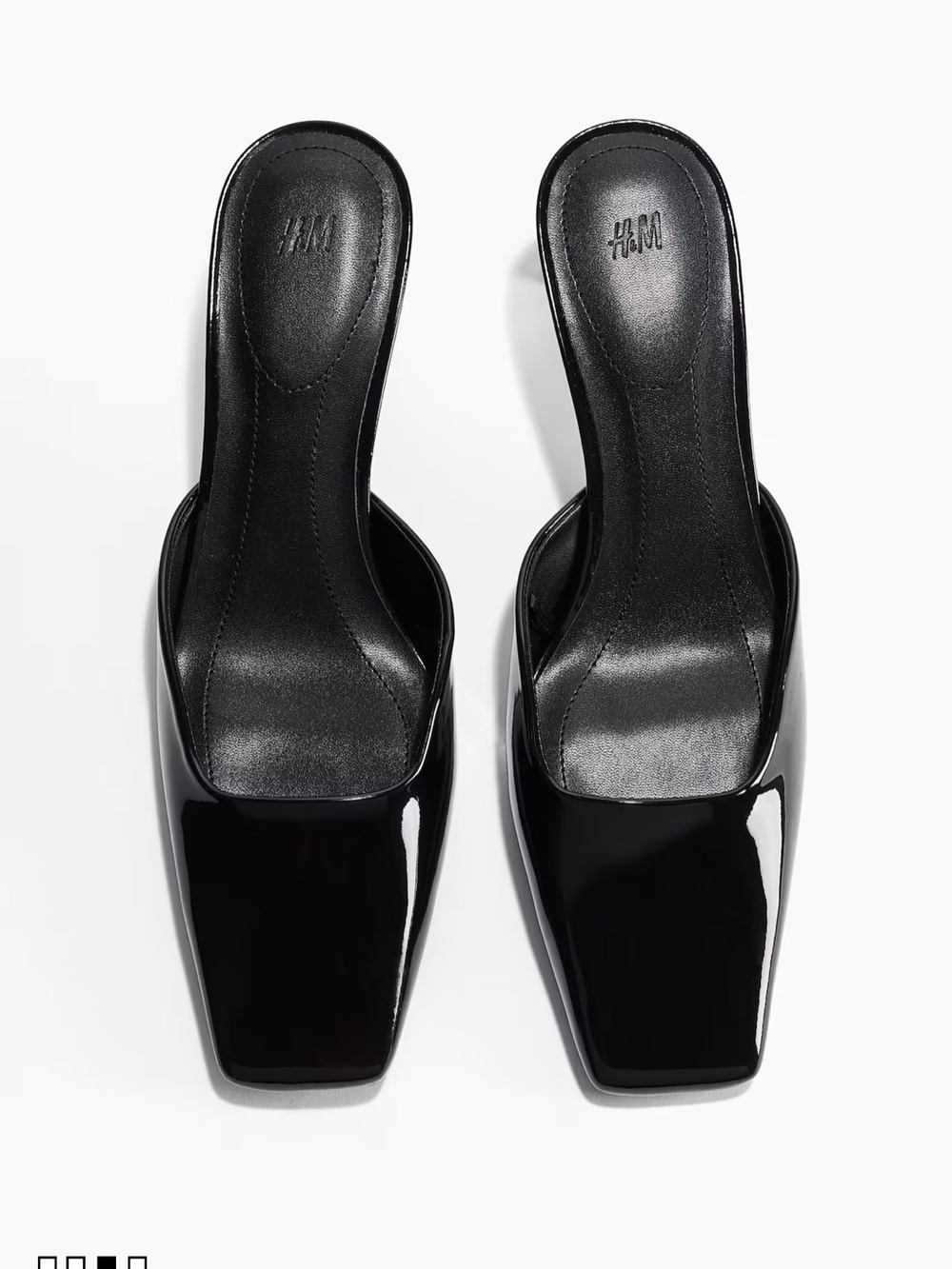 H&M Black Patent Square-Toe Slip-On Mules